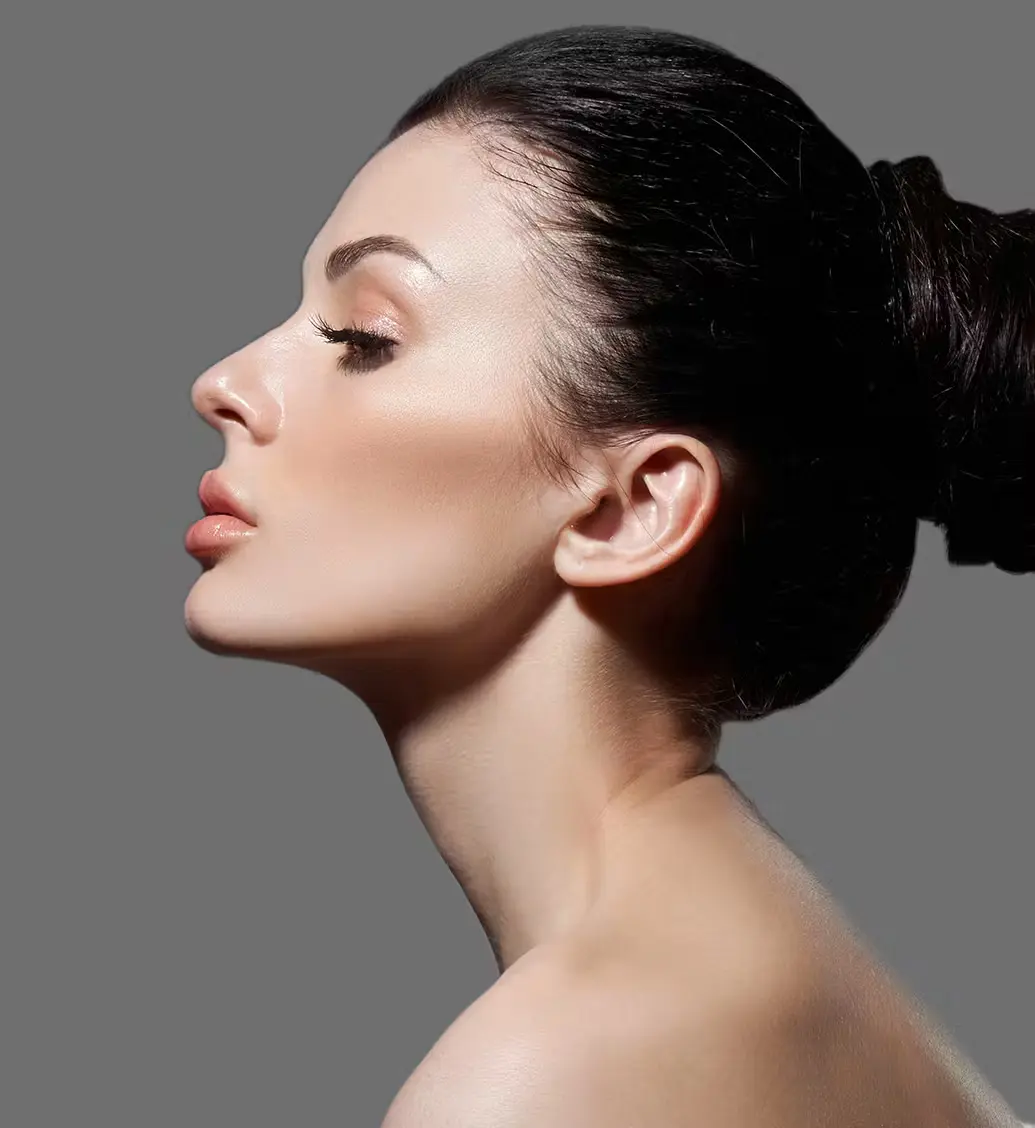 Woman with perfect jawline and skin texture after sculptra treatment at Eluxir MD in Chesapeake, VA